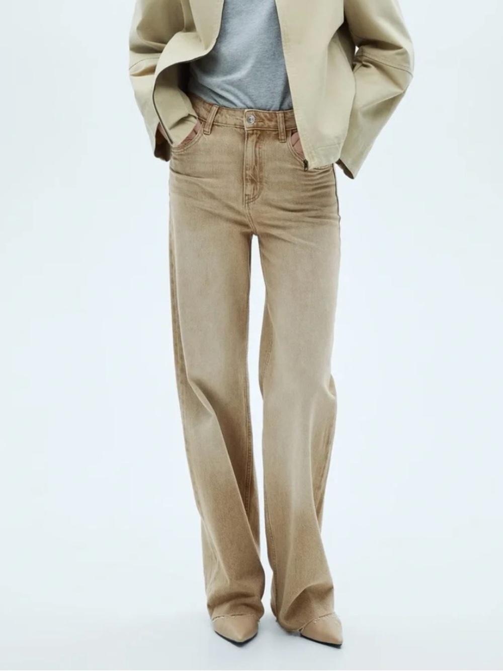 Mango Danila High Waisted Wide Leg Jeans - Tan - Size 12